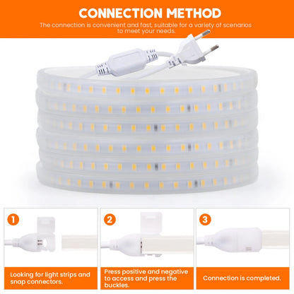 LED Strip Lights 220V 2835 Waterproof LED Tape Ribbon High Brightness 120LEDs/m Flexible Outdoor Lamp With EU Power Plug