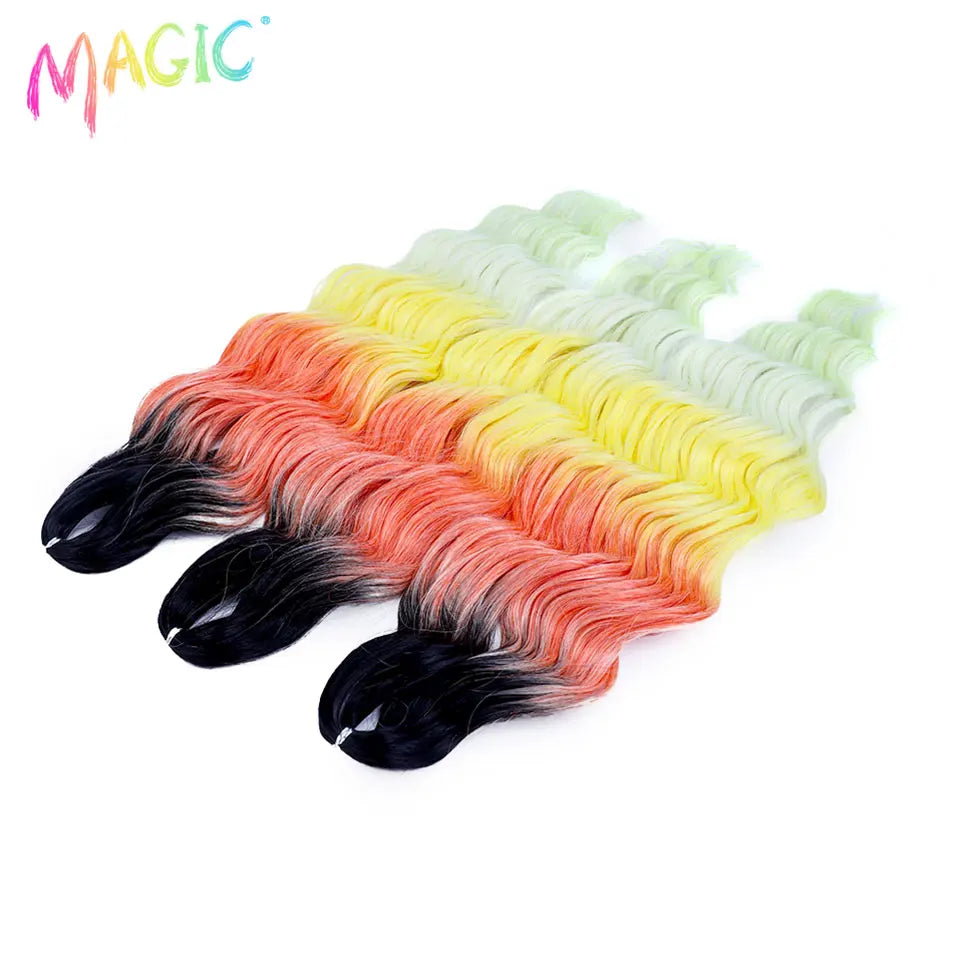 Anna Synthetic Hair 24 Inch Water Wave Braiding Hair Extensions Ombre Blonde Deep Wave Afro Curl Twist Crochet Hair for Women