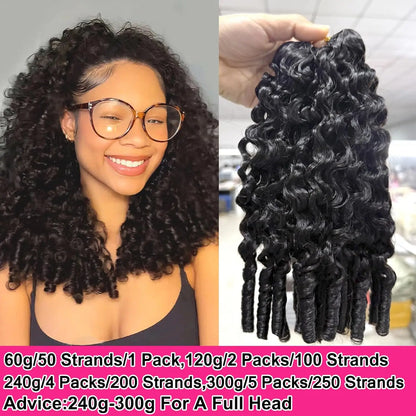 Burmese Curly Crochet Human Hair Pre Looped Deep Wave Human Hair Crochet Miracle Knots Feathered Human Crochet Hair Extensions