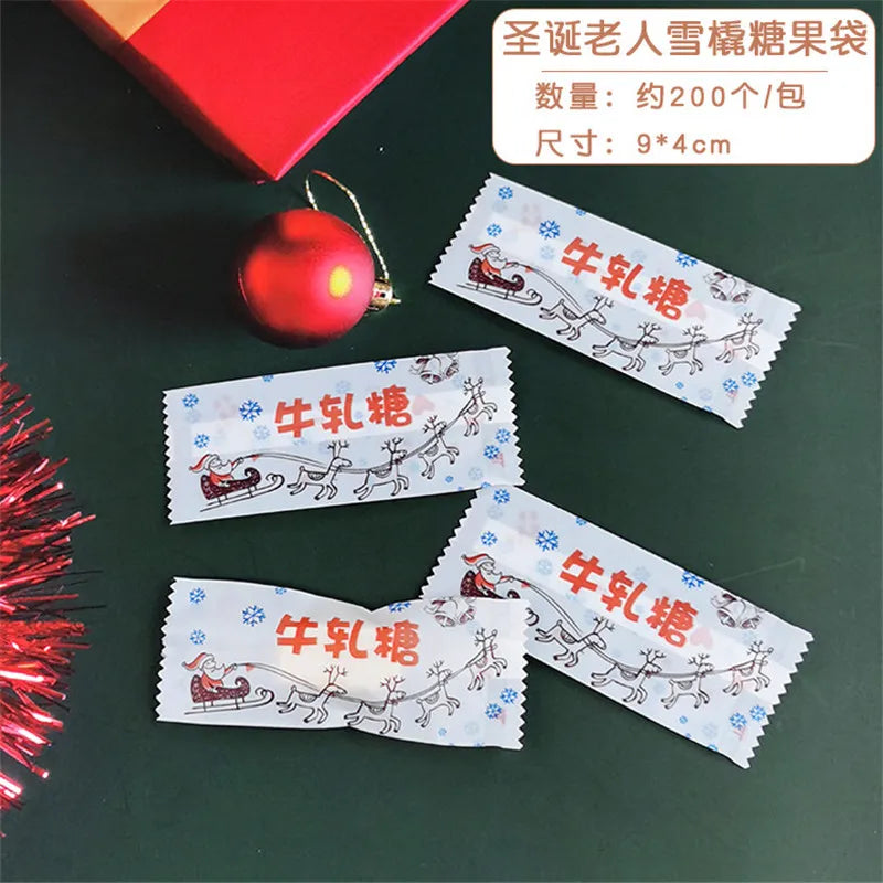200Pcs 9x4cm Happy New Year Nougat Candy Sugar Bags Handmade DIY Gift Plastic Machine Sealed Packing