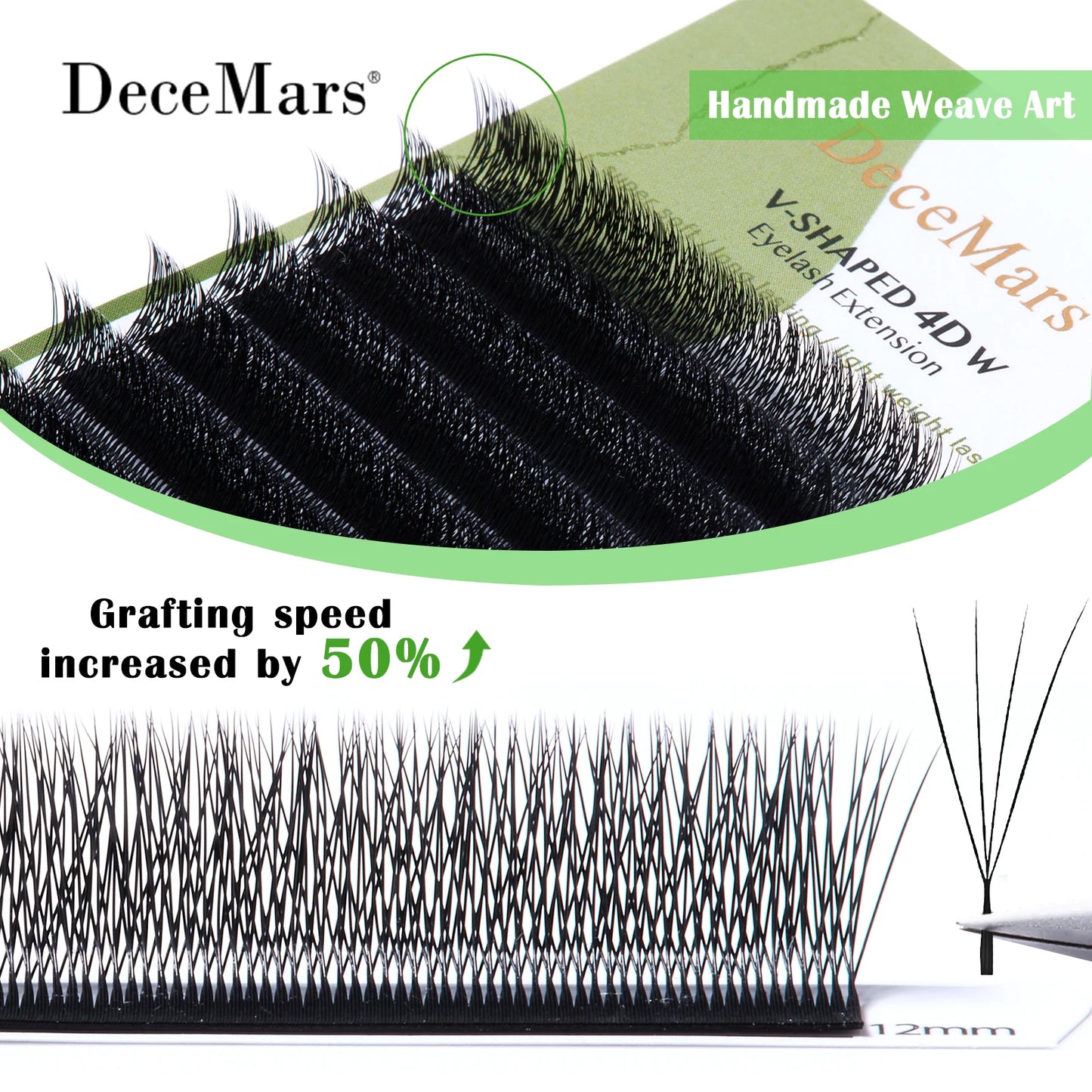 DeceMars V-shaped 4D eyelash extensions Matte Black 12 Rows/Tray for Makeup