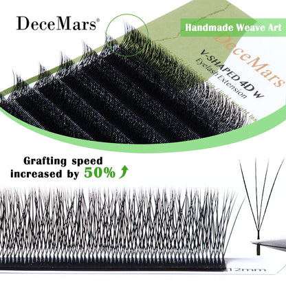 DeceMars V-shaped 4D eyelash extensions Matte Black 12 Rows/Tray for Makeup