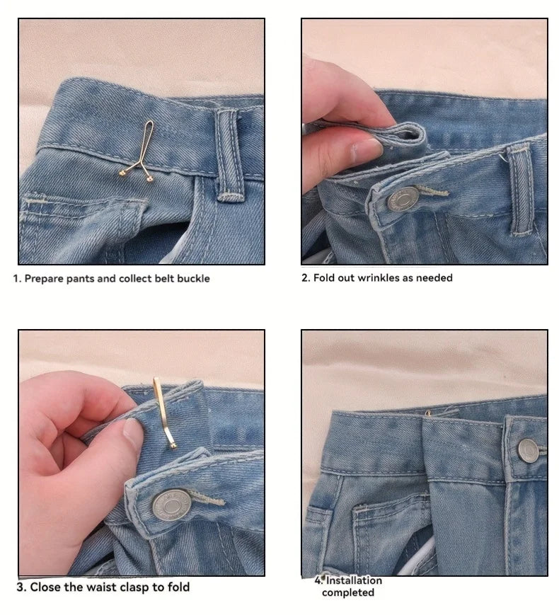 4pcs Invisible Metal Waist Clips - Adjustable Button Clips for Jeans/Clothes, Slimming Tightener with Hidden Design
