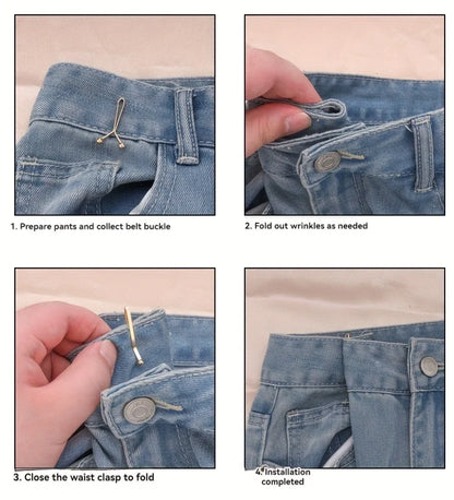 4pcs Invisible Metal Waist Clips - Adjustable Button Clips for Jeans/Clothes, Slimming Tightener with Hidden Design