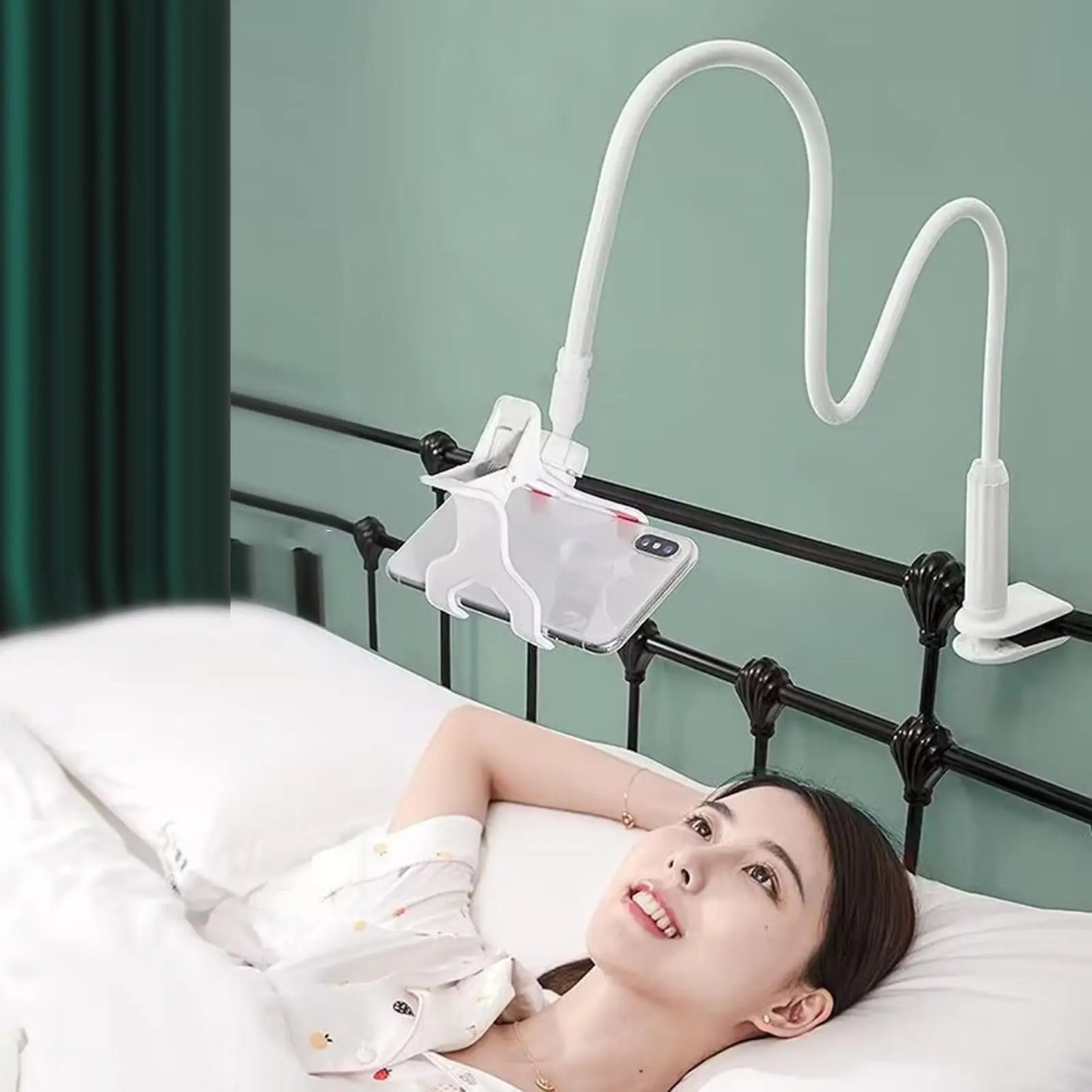 Phone Holder for Bed Lazy Phone Mount Bracket Gooseneck Phone Holder for Bed Flexible Long Arm Adjustable Clamp Clip Cell Phone