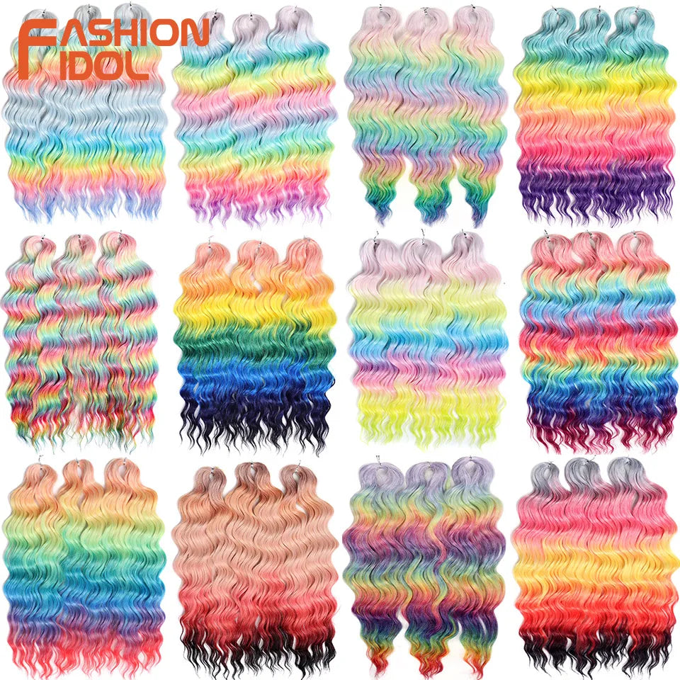 Anna 24 Inch Synthetic Hair Water Wave Braiding Hair Extensions Ombre Blonde Deep Wave Afro Curl Twist Crochet Hair for Women