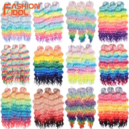 Anna 24 Inch Synthetic Hair Water Wave Braiding Hair Extensions Ombre Blonde Deep Wave Afro Curl Twist Crochet Hair for Women