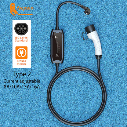 feyree EV Charger Type2 16A 3.5KW 1Phase GB/T / Type1 Current Adjustable 3.5m Cable Portable Charging Box for Electric Vehicle