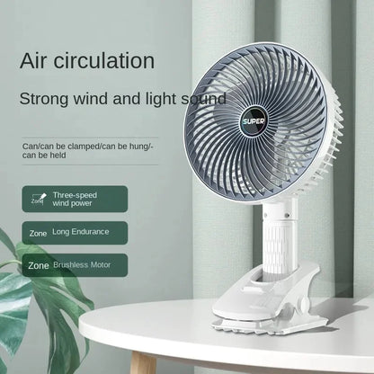 Portable Clip Fan USB Rechargeable 3-gears Wireless Electric Handheld Fan Clip Circulator Cooling Fan For Camping Desktop Office