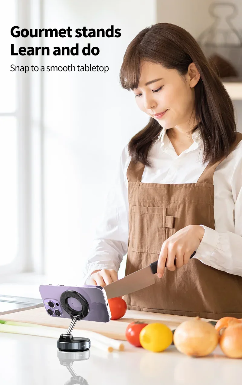 K007 Strong Magnetic Car Phone Holder Foldable Design 360° Adjustable Vacuum Mount for Car/Desk/Bathroom/Universal Use Holder
