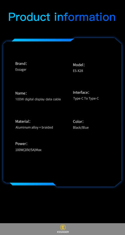 Essager Type C to Type C Cable 100W PD Fast Charging Charger USB C to USB C Display Cable For Xiaomi POCO F3 Realme Macbook iPad
