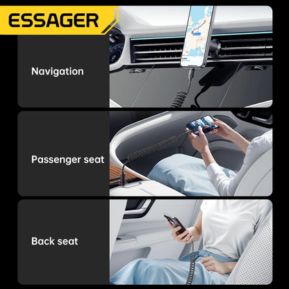 Essager Car Spring Type C Cable  For iPhone 16 15 Xiaomi Samsung 100W PD Fast Charging For Macbook iPad Type C to Type C Cable
