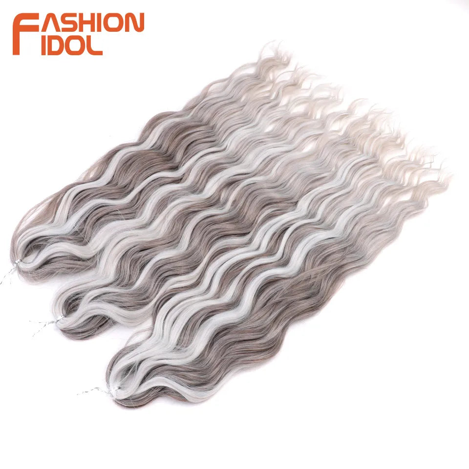 FASHION IDOL 24Inch Crochet Hair Synthetic Water Wave Braiding Hair Extensions Ombre Rainbow color Fake Hair Deep Wave Curl Hair