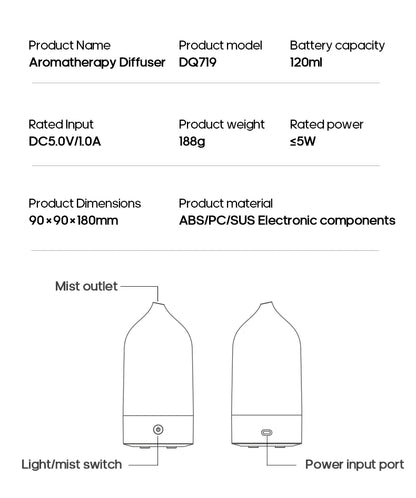 KINSCOTER New Aroma Diffuser 120ml Portable Silent Air Humidifier Colorful Night Light Essential Oil Diffuser for Room Home