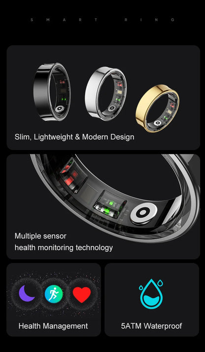 New Smart Ring R09 Health Monitor Multi Sport Mode Skin Temperature Measurement 5ATM Waterproof Smart Ring With Charging Case