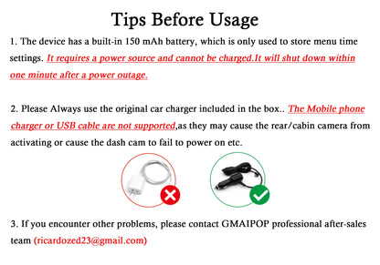 4Ch WiFi Dashcam car camera Black Box Driving DVR FHD 1080P Front Left Right Rear Night Vision Loop Recording Hardwire kit