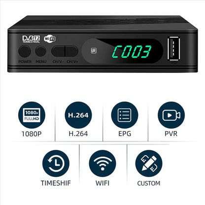 -Hearty DVB-T2 TV Tuner Terrestrial Satellite TV Receiver Digital TV Decoder HEVC DVBT2 H.264 HD TV Boxs USB Set Top Box EU Plug
