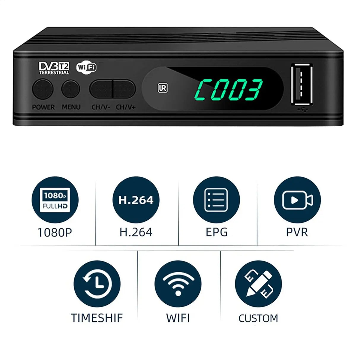 -Hearty DVB-T2 TV Tuner Terrestrial Satellite TV Receiver Digital TV Decoder HEVC DVBT2 H.264 HD TV Boxs USB Set Top Box EU Plug