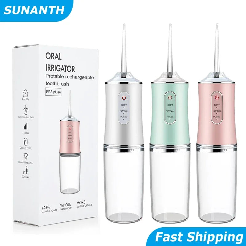 Professional Portable Cordless Water Flosserfor Teeth, Rechargeable Oral Irrigator with 3 Modes & Water Drill, IPX7 Waterproof
