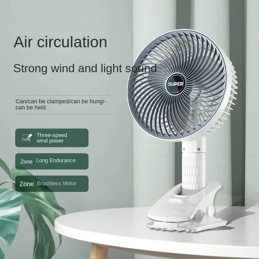 Portable Clip Fan USB Rechargeable 3-gears Wireless Electric Handheld Fan Clip Circulator Cooling Fan For Camping Desktop Office