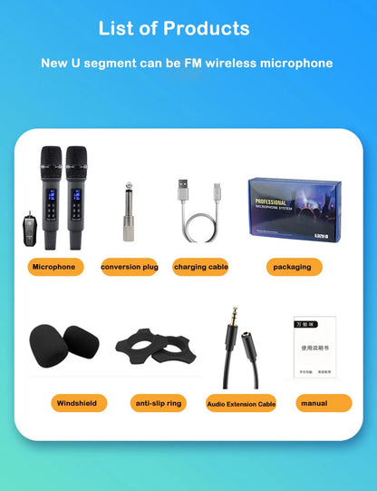 UHF Wireless Handheld Dynamic Karaoke Microphone Bluetooth Receiver Performing Professional Home Reverb High and Low Bass