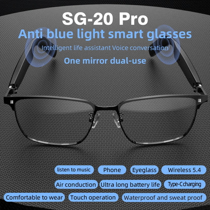 SG-20 Pro 2-in-1 TWS Daily Wear Smart Glasses Bluetooth Audio, Voice Assistant, Lightweight Design 9D