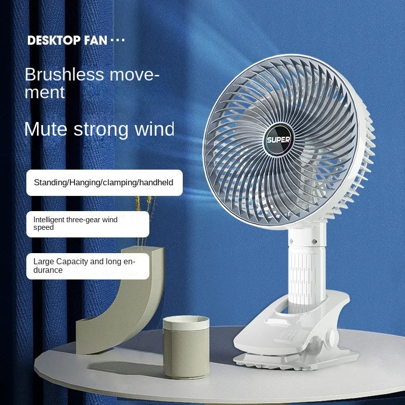 Portable Clip Fan USB Rechargeable 3-gears Wireless Electric Handheld Fan Clip Circulator Cooling Fan For Camping Desktop Office