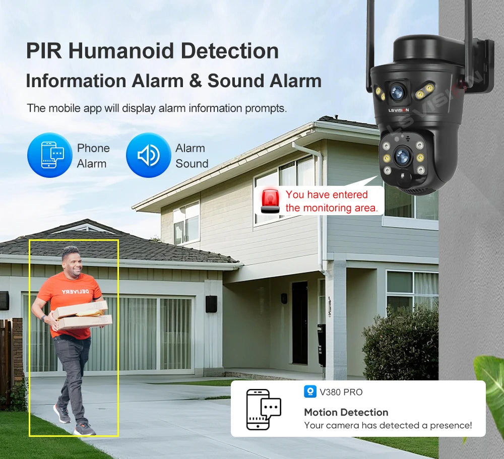 LS VISION 4G /WIFI Outdoor Solar Camera 8MP Dual Lens PIR Sim Card built in Night Vision Waterproof Security Camara Battery CCTV