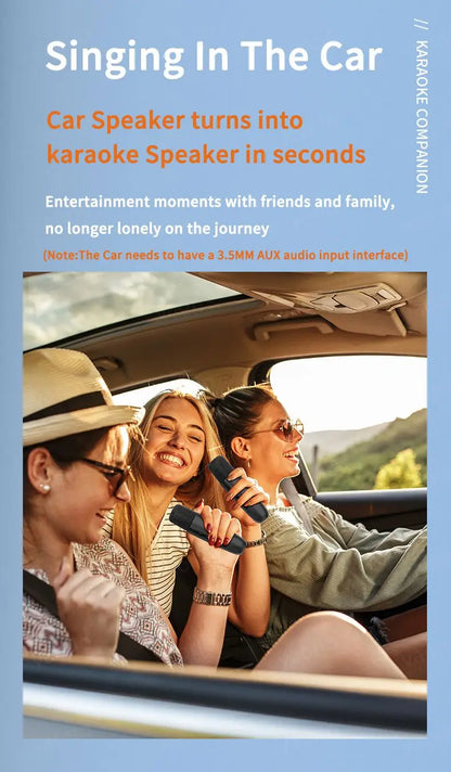 Wireless Car Microphone With Receiver Karaoke Companion 3.5MM AUX Stereo HIFI RGB Colorful Light Multi Sound Effect Mixer System
