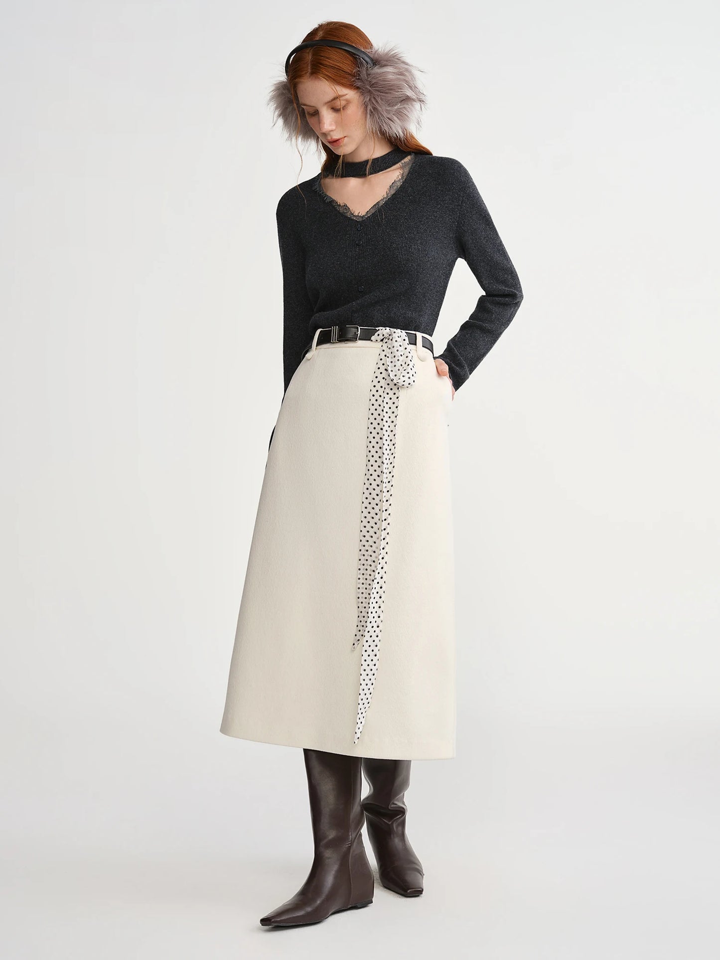 DUSHU Classic Long and Short Elastic Waist A-line Skirt 2025 Winter Skirt for Women Solid Simple Commuting Office Ladies College
