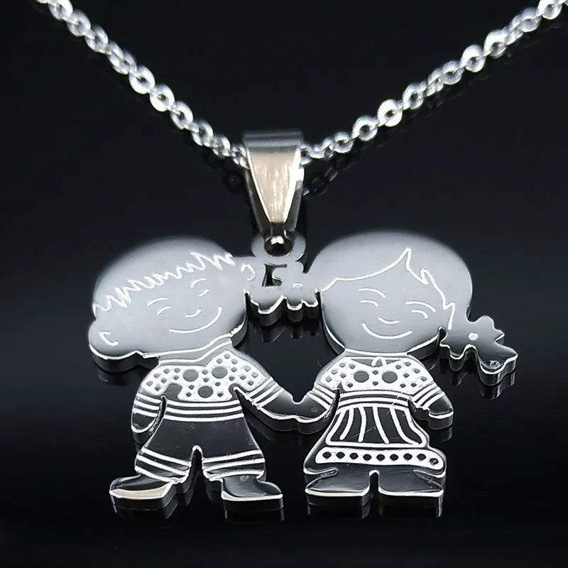 Boy Girl Child Kid Stainless Steel Necklaces Women Gold Color Mothers and Children Necklaces Jewelry Mother's Day Gift N519S01