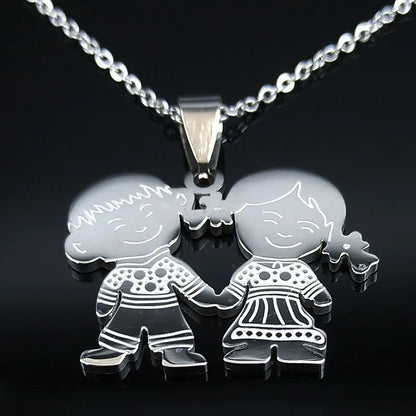 Boy Girl Child Kid Stainless Steel Necklaces Women Gold Color Mothers and Children Necklaces Jewelry Mother's Day Gift N519S01