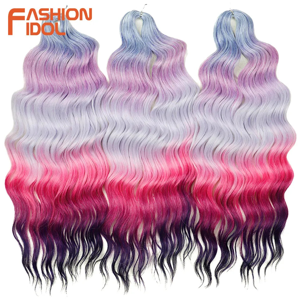 Anna 24 Inch Synthetic Hair Water Wave Braiding Hair Extensions Ombre Blonde Deep Wave Afro Curl Twist Crochet Hair for Women