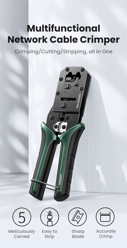 UGREEN RJ45 Crimper Tools RJ45 Crimping Pliers for CAT6/7 Ethernet Lan Cable Network Cutter Stripper Plier Multifuntion Tool