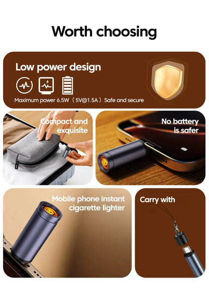 Type-C Mobile Cigarette Lighter Air Blowing Cigarette Lighter Outdoor Safety Portable Mini Cigarette Lighting Artifact