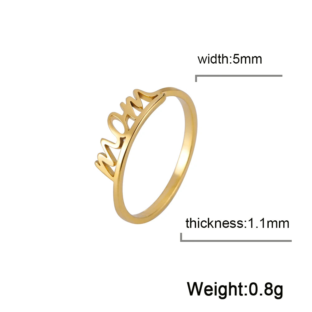 Skyrim Letter Mom Ring Women's Stainless Steel Minimalist Finger Rings 2026 New Fashion Jewelry Mother's Day Gift Wholesale