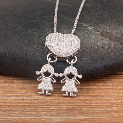 New Trendy Classic Design Shiny Crystal Zircon Charm Boy/Girl Pendant Necklaces For Women Mother's Day Chain Choker Jewelry Gift