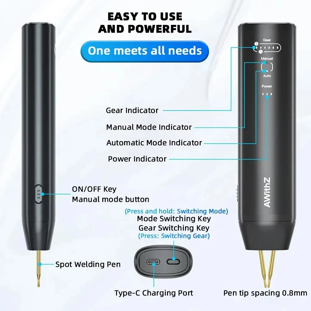 HOMEFISH Portable Spot Welder DIY Handheld Spot Welding Machine 11 Gears Adjustable Energy Storage Spot Welding