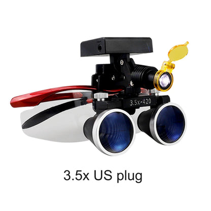 2.5X/3.5X 420mm Dental Loupe Magnifier Binocular Magnifier Surgery Surgical Operation Loupe with Spotlight Head Light 5W LED