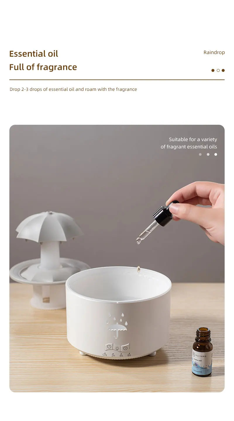 New Creative Rotating Raindrop Aromatherapy Machine Rain Cloud Humidifier Heavy Fog Quantity Colorful Moving Head Humidifier