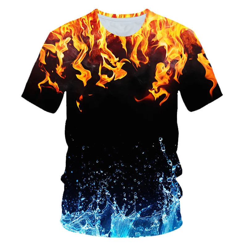 T-Shirts Flames Summer Children's Clothing 3D Print Kids T Shirt Fashion Harajuku Street Casual Round Neck T-Shirt Boy Girl Tops