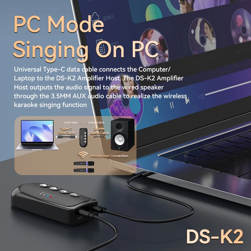 New DS-K2 Karaoke Companion Bluetooth Wireless Moving-Coil Microphone With RGB Light KTV DSP Mixer System For Wired Speaker Car