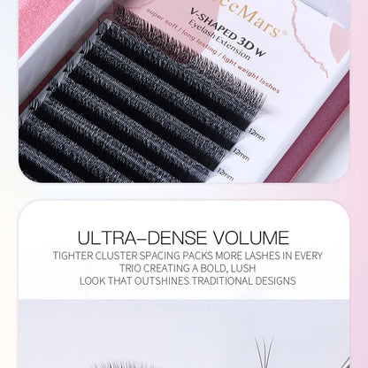 DeceMars V-shaped 3D eyelash extensions Matte Black 12 Rows/Tray
