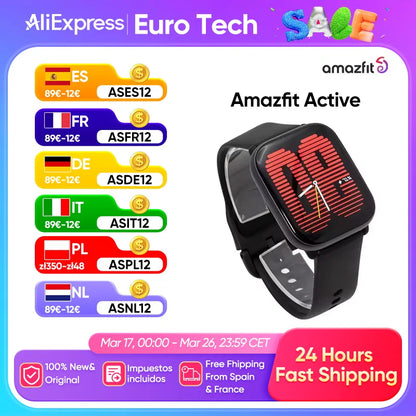 Amazfit Active Smartwatch Heart Rate Blood Pressure Oxygen Monitoring Waterproof GPS  for Running Swimming Outdoor Men Women