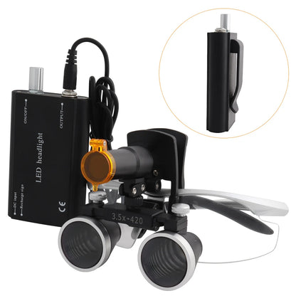 Dental Loupes Dental Magnifier Dental Lab Medical Loupes Magnification Binocular 2.5/3.5x420 Headlight Headlamp 5W Set Metal Box
