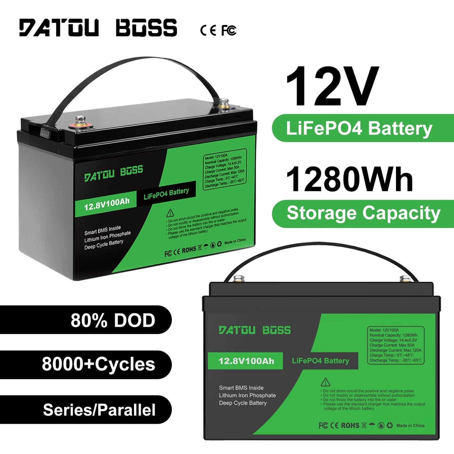 DTOUBOSS Original Lithium Rechargeable LiFePO4 For Solar System RV Outdoor Travel Home BMS 12V 100Ah U.S. Warehouse NO TAX