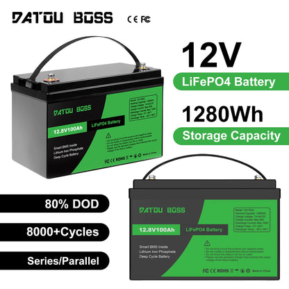 DTOUBOSS Original Lithium Rechargeable LiFePO4 For Solar System RV Outdoor Travel Home BMS 12V 100Ah U.S. Warehouse NO TAX