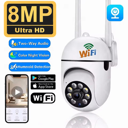 8MP Wireless IP Outdoor Security Surveillance Camera PTZ with 4X Zoom AI Human Tracking Two-way Audio HD Night Vision Color