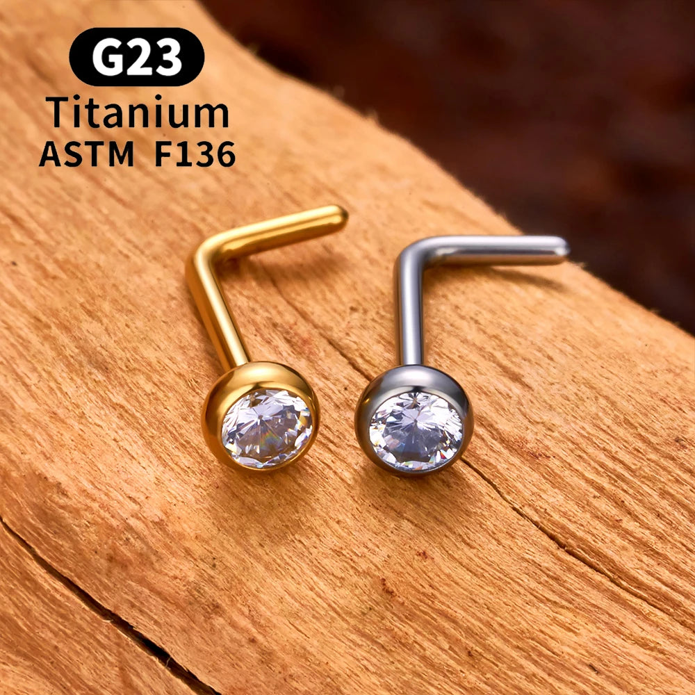 1/10PCS ASTM F136 G23 Titanium Piercing Nose Stud 20G L-Shape Nariz Studs With Zircon 2-3mm Nose Rings Nostril Piercing Jewelry