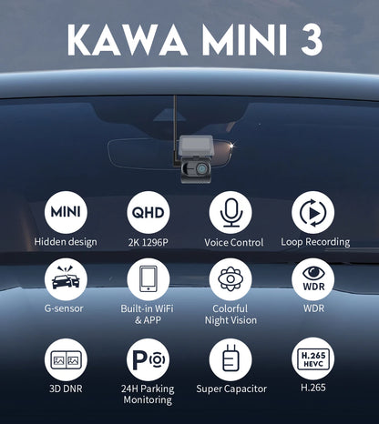 2K Dash Camera For Cars DVR KAWA Dash Cam MINI 3 Video Recorder Emergency Voice Control Night Vision WiFi APP Monitor Dashcam